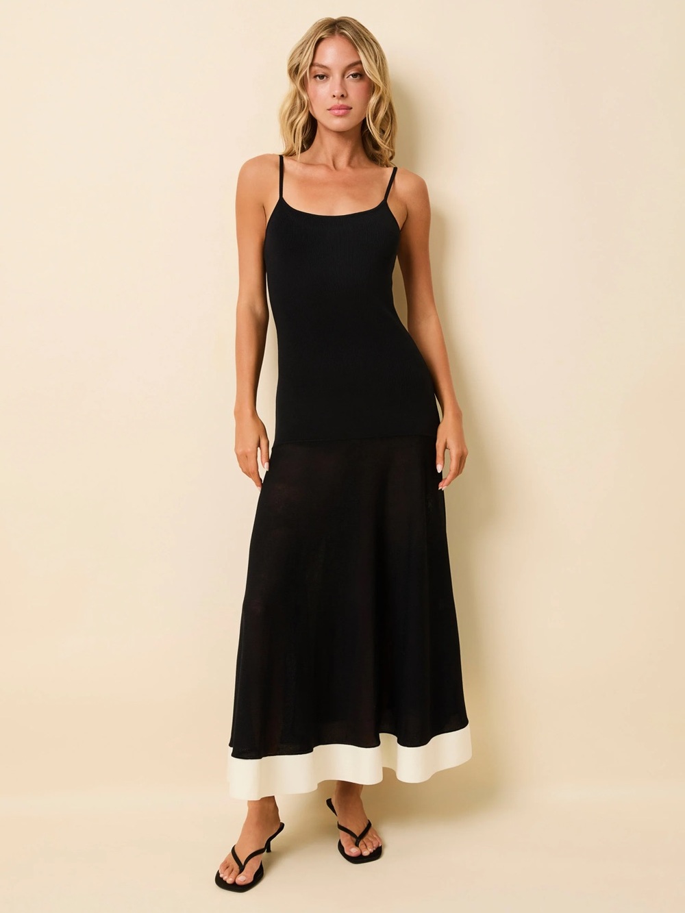 SOLID & STRIPED Black Maxi Dress with White Hem